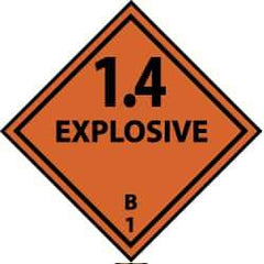 NMC - Accident Prevention Label - Legend: 1.4 Explosive B, English, Black & Orange, 4" Long x 4" High, Sign Muscle Finish - Industrial Tool & Supply