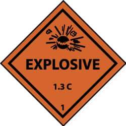 NMC - Accident Prevention Label - Legend: Explosives 1.3L, English, Black & Orange, 4" Long x 4" High, Sign Muscle Finish - Industrial Tool & Supply