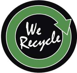 NMC - We Recycle, Hard Hat Label - White & Green on Black, 2" Thick, For Accident Prevention - Industrial Tool & Supply