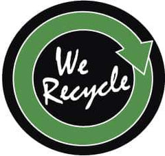 NMC - We Recycle, Hard Hat Label - White & Green on Black, 2" Thick, For Accident Prevention - Industrial Tool & Supply