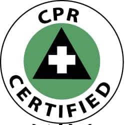 NMC - CPR Certified, Hard Hat Label - White & Black on Green, 2" Thick, For Accident Prevention - Industrial Tool & Supply