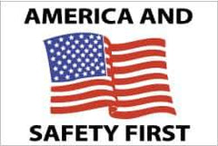 NMC - America and Safety First, Hard Hat Label - Blue & Black on White, Red, 2" Thick, For Accident Prevention - Industrial Tool & Supply