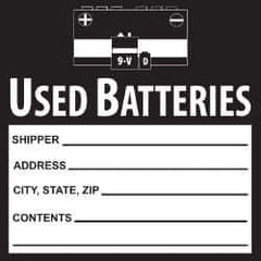 NMC - Hazardous Materials Label - Legend: Used Batteries, English, Black & White, 6" Long x 6" High, Sign Muscle Finish - Industrial Tool & Supply
