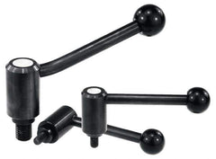 KIPP - M12 x 1.75, 1.3" Hub Diam, Steel Threaded Stud Adjustable Tension Lever with 20° Handle - 1.18" Stud Length, 5.06" OAL, 3.19" High - Industrial Tool & Supply