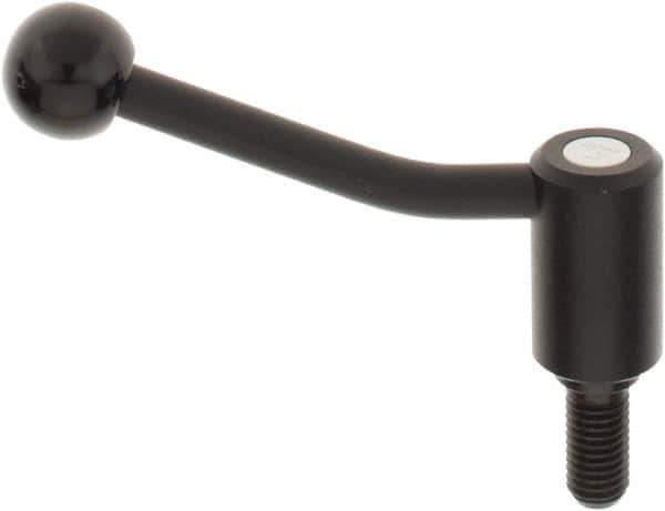 KIPP - M12 x 1.75, 0.94" Hub Diam, Steel Threaded Stud Adjustable Tension Lever with 20° Handle - 0.98" Stud Length, 3.46" OAL, 2.3" High - Industrial Tool & Supply