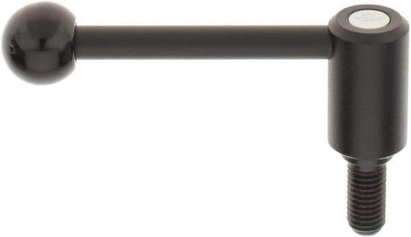 KIPP - M12 x 1.75, 0.94" Hub Diam, Steel Threaded Stud Adjustable Tension Lever with 0° Handle - 0.98" Stud Length, 3.62" OAL, 1.46" High - Industrial Tool & Supply