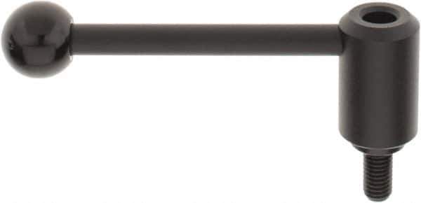 KIPP - 1/2-13, 1.3" Hub Diam, Steel Threaded Stud Adjustable Tension Lever with 0° Handle - 0.98" Stud Length, 5.3" OAL, 1.85" High - Industrial Tool & Supply