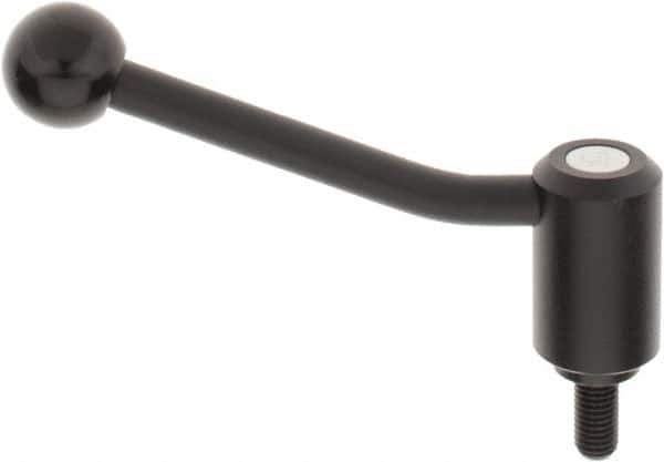 KIPP - M12 x 1.75, 1.3" Hub Diam, Steel Threaded Stud Adjustable Tension Lever with 20° Handle - 0.98" Stud Length, 5.06" OAL, 3.19" High - Industrial Tool & Supply