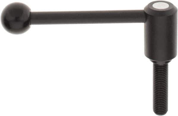 KIPP - M16 x 2.0, 1.3" Hub Diam, Steel Threaded Stud Adjustable Tension Lever with 0° Handle - 2.36" Stud Length, 5.3" OAL, 1.85" High - Industrial Tool & Supply