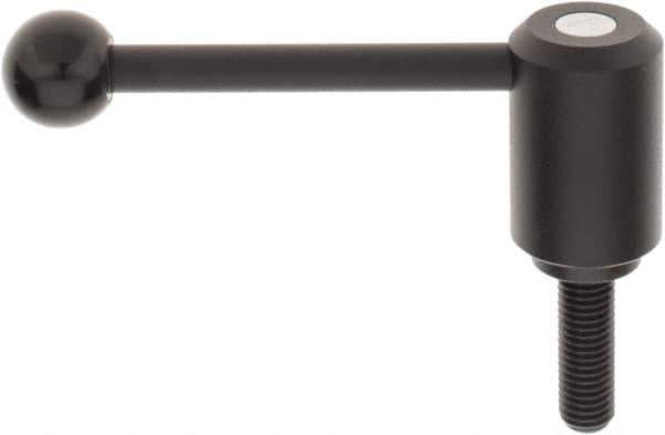 KIPP - 5/8-11, 1.61" Hub Diam, Steel Threaded Stud Adjustable Tension Lever with 0° Handle - 1.97" Stud Length, 5.3" OAL, 2.22" High - Industrial Tool & Supply