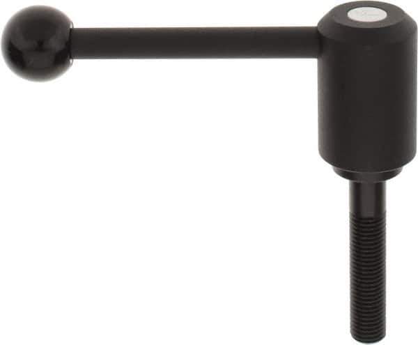 KIPP - M16 x 2.0, 1.61" Hub Diam, Steel Threaded Stud Adjustable Tension Lever with 0° Handle - 3.15" Stud Length, 5.3" OAL, 2.22" High - Industrial Tool & Supply