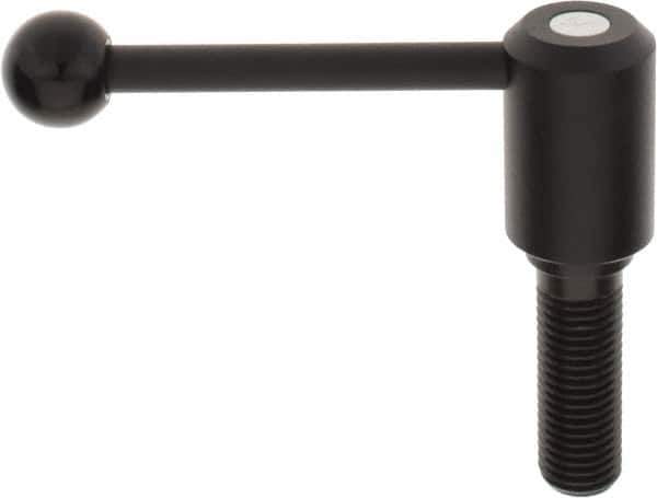 KIPP - M24 x 3.0, 1.61" Hub Diam, Steel Threaded Stud Adjustable Tension Lever with 0° Handle - 2-3/4" Stud Length, 5.3" OAL, 2.22" High - Industrial Tool & Supply