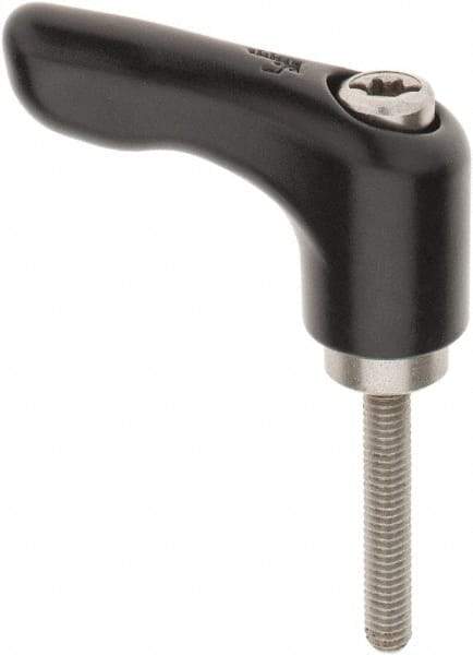KIPP - M4 x 0.7, 13mm Hub Diam, Zinc Die Cast (Stainless Steel Components) Stud Type Adjustable Clamping Handle - 25mm Stud Length, 47mm OAL, 31mm High - Industrial Tool & Supply