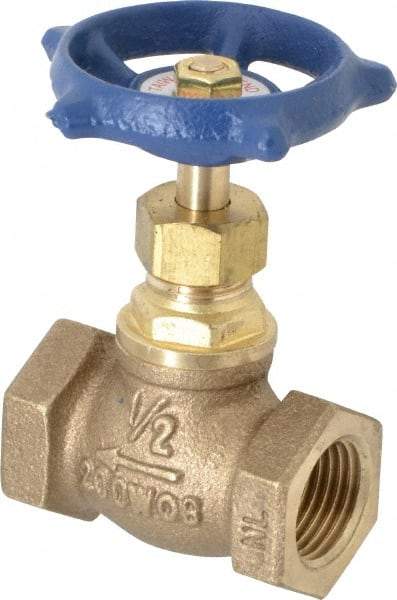 Legend Valve - 1/2" Pipe, FNPT Ends, Brass Rising Stem Globe Valve - Bronze Disc, Bolted Bonnet, 200 psi WOG, 125 psi WSP, Class 125 - Industrial Tool & Supply