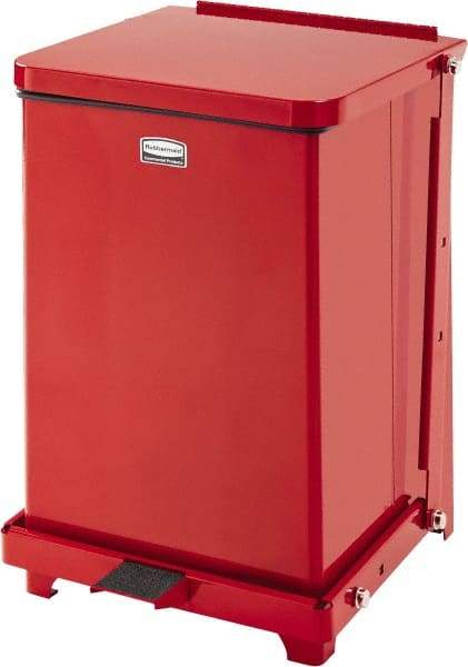 Rubbermaid - 7 Gal Square Unlabeled Trash Can - 17" High x 12" Long x 12" Wide, Red, Stainless Steel - Industrial Tool & Supply