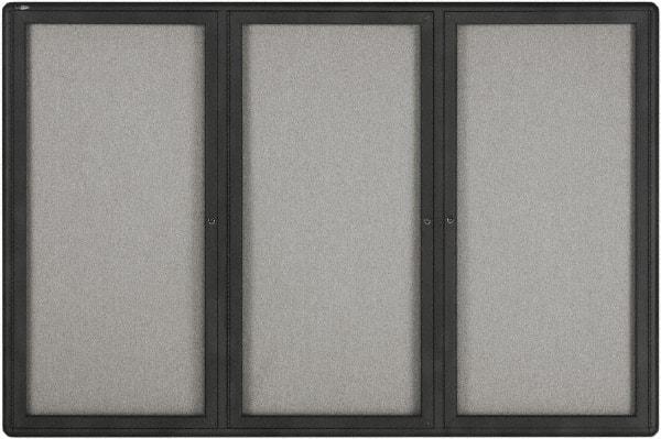 Quartet - 72" Wide x 48" High Enclosed Cork Bulletin Board - Gray - Industrial Tool & Supply