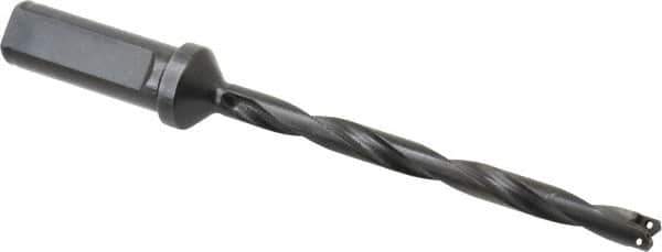 Allied Machine and Engineering - Series Y, 3/8 to 27/64" Diam, 3/4" Diam Straight Shank with Flange, Helical Flute Spade Drill - 4-3/8" Max Depth, 5-5/8" Body Length, 7-9/16" OAL, Extended Length, Through Coolant - Industrial Tool & Supply