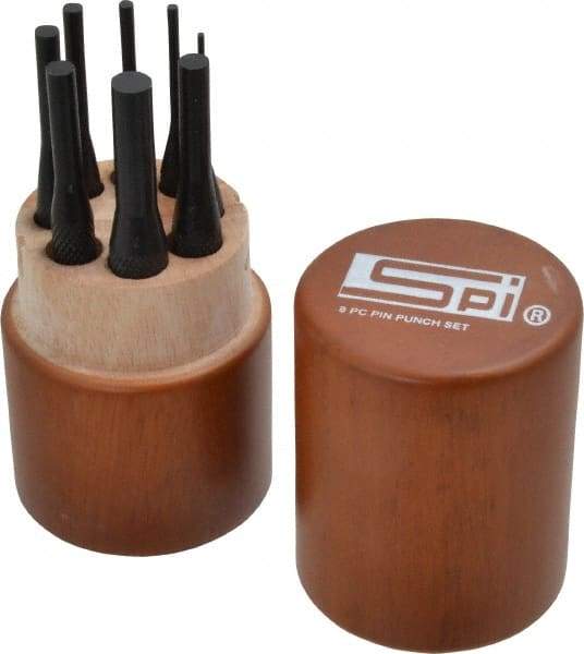 SPI - 8 Piece, 1/16 to 5/16", Pin Punch Set - Round Shank, Comes in Custom Wood Case - Industrial Tool & Supply