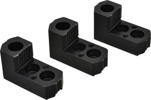 H & R Manufacturing - 8" Max Chuck Diam Compatibility, Case Hardened Steel 1.5mm x 60° Serrated Hard Lathe Top Jaws - 1 Step, 0.551" Groove Width, 1-1/2" Wide x 3-1/2" Long x 1.969" High - Industrial Tool & Supply