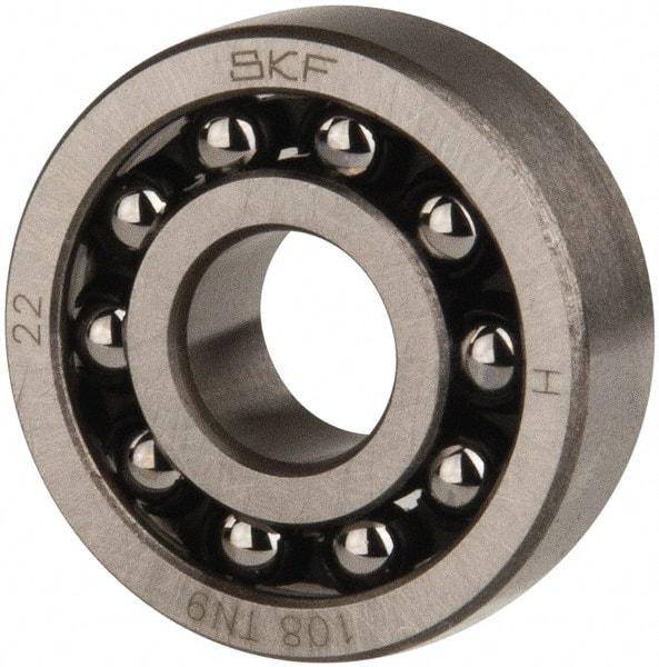 SKF - 8mm Bore Diam, 22mm OD, Open Self Aligning Radial Ball Bearing - 7mm Wide, 2 Rows, Round Bore, 126 Lb Static Capacity, 596 Lb Dynamic Capacity - Industrial Tool & Supply
