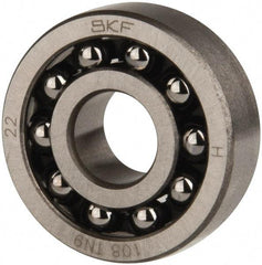 SKF - 8mm Bore Diam, 22mm OD, Open Self Aligning Radial Ball Bearing - 7mm Wide, 2 Rows, Round Bore, 126 Lb Static Capacity, 596 Lb Dynamic Capacity - Industrial Tool & Supply