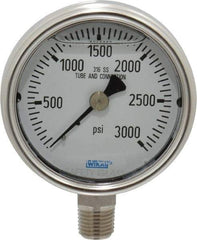 Wika - 2-1/2" Dial, 1/4 Thread, 0-3,000 Scale Range, Pressure Gauge - Lower Connection Mount, Accurate to 2-1-2% of Scale - Industrial Tool & Supply