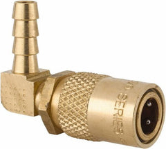 Coilhose Pneumatics - Hose Barb Non-Valved Moldflow Pneumatic Hose 90° Non-Valved Coupler - Brass, 1/4" Body Diam, 1/4" Hose ID - Industrial Tool & Supply