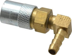 Coilhose Pneumatics - Hose Barb Moldflow Pneumatic Hose 90° Valved Coupler - Brass Nickel Plated, 1/4" Body Diam, 1/4" Hose ID - Industrial Tool & Supply