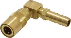 Coilhose Pneumatics - Hose Barb Non-Valved Moldflow Pneumatic Hose 90° Non-Valved Coupler - Brass, 1/4" Body Diam, 3/8" Hose ID - Industrial Tool & Supply