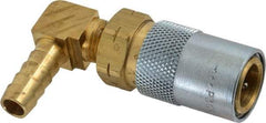 Coilhose Pneumatics - Hose Barb Moldflow Pneumatic Hose 90° Valved Coupler - Brass Nickel Plated, 3/8" Body Diam, 3/8" Hose ID - Industrial Tool & Supply
