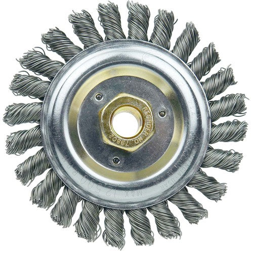 5″ Filler Pass Brush-0.023″ Steel Wire, 5/8″-11 Dbl-He x Nut - Dually Weld Cleaning Brush - Industrial Tool & Supply