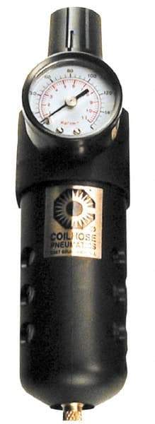 Coilhose Pneumatics - 3/8" NPT Port Compact 1 Piece Filter/Regulator FRL Unit - Polycarbonate Bowl, 65 SCFM, 150 Max psi, 8" High, Automatic Drain - Industrial Tool & Supply