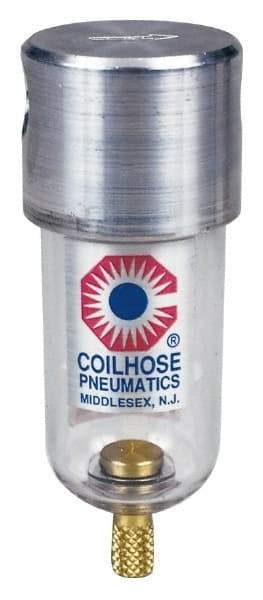 Coilhose Pneumatics - 1/8" Port, 4" High x 1-1/2" Wide, Miniature FRL Filter with Metal Bowl & Manual Drain - 25 SCFM, 250 Max psi, 250°F Max, 1.5 oz Bowl Capacity - Industrial Tool & Supply