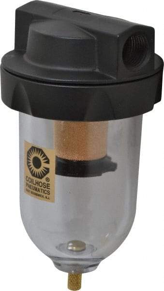 Coilhose Pneumatics - 1/2" Port, 7" High, FRL Filter with Polycarbonate Bowl & Manual Drain - 150 Max psi, 120°F Max, 8 oz Bowl Capacity - Industrial Tool & Supply