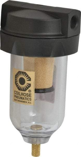 Coilhose Pneumatics - 1/4" Port, 5" High, FRL Filter with Polycarbonate Bowl & Manual Drain - 150 Max psi, 120°F Max, 4 oz Bowl Capacity - Industrial Tool & Supply