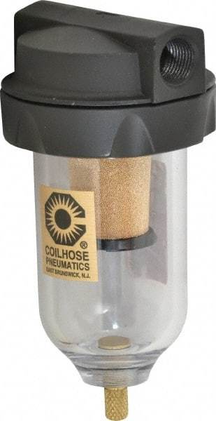 Coilhose Pneumatics - 3/8" Port, 5" High, FRL Filter with Polycarbonate Bowl & Manual Drain - 150 Max psi, 120°F Max, 4 oz Bowl Capacity - Industrial Tool & Supply