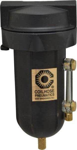 Coilhose Pneumatics - 1/4" Port, 5" High, FRL Filter with Aluminum Bowl & Manual Drain - 250 Max psi, 250°F Max, 4 oz Bowl Capacity - Industrial Tool & Supply