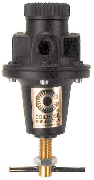 Coilhose Pneumatics - 1/2 NPT Port, 80 CFM, Cast Aluminum Heavy-Duty T-Handle Regulator - 0 to 200 psi Range, 250 Max psi Supply Pressure, 1/4" Gauge Port Thread, 4" Wide x 7" High - Industrial Tool & Supply