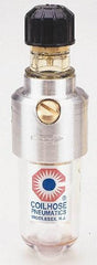 Coilhose Pneumatics - 1/4 NPT Port, 150 Max psi, Miniature Lubricator - Polycarbonate Bowl, Cast Aluminum Body, 11 CFM, 120°F Max, 1-1/2" Wide x 5" High - Industrial Tool & Supply