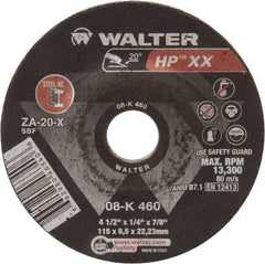 WALTER Surface Technologies - 20 Grit, 4-1/2" Wheel Diam, 1/4" Wheel Thickness, Type 27 Depressed Center Wheel - Aluminum Oxide, 13,300 Max RPM - Industrial Tool & Supply