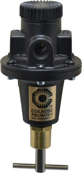 Coilhose Pneumatics - 3/8 NPT Port, 40 CFM, Cast Aluminum Tamper Proof Heavy-Duty T-Handle Regulator - 0 to 125 psi Range, 250 Max psi Supply Pressure, 1/4" Gauge Port Thread, 3" Wide x 5-1/2" High - Industrial Tool & Supply
