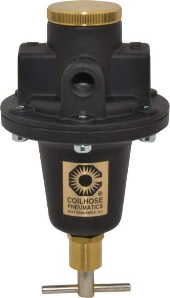 Coilhose Pneumatics - 1/2 NPT Port, 80 CFM, Cast Aluminum Tamper Proof Heavy-Duty T-Handle Regulator - 0 to 125 psi Range, 250 Max psi Supply Pressure, 1/4" Gauge Port Thread, 4" Wide x 7" High - Industrial Tool & Supply