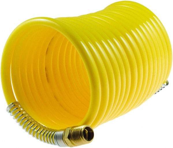 Coilhose Pneumatics - 1/4" ID, 1/4 Thread, 25' Long, Yellow Nylon Coiled & Self Storing Hose - 185 Max psi, Male Swivel x Male Swivel - Industrial Tool & Supply