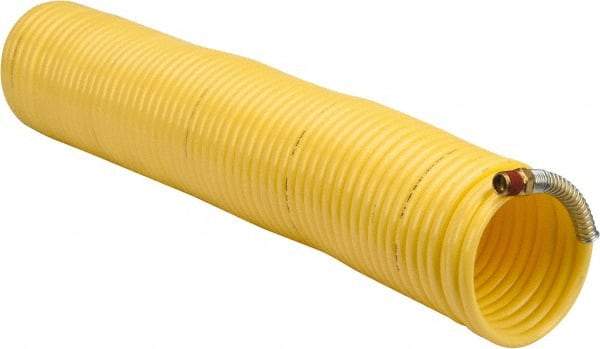 Coilhose Pneumatics - 1/4" ID, 1/4 Thread, 50' Long, Yellow Nylon Coiled & Self Storing Hose - 185 Max psi, Male Swivel x Male Swivel - Industrial Tool & Supply