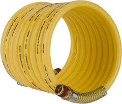 Coilhose Pneumatics - 3/8" ID, 3/8 Thread, 12' Long, Yellow Nylon Coiled & Self Storing Hose - 165 Max psi, Male Swivel x Male Swivel - Industrial Tool & Supply