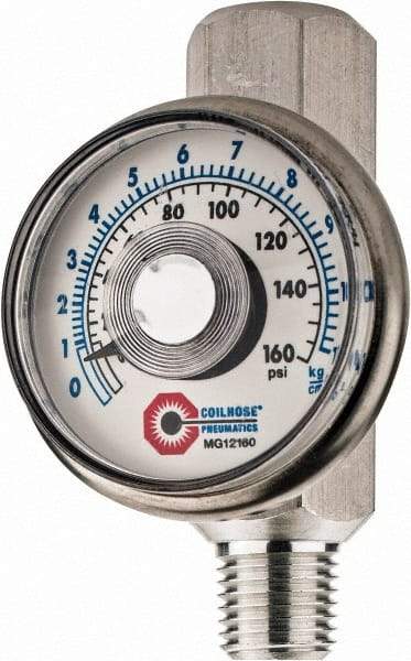 Coilhose Pneumatics - 1/4" Outlet, 160 Max psi, Inline Filters, Regulators & Lubricators - Flow Regulator with Gauge - Industrial Tool & Supply