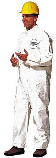 Dupont - Size 2XL Saranex Chemical Resistant Coveralls - White, Zipper Closure, Open Cuffs, Open Ankles, Bound Seams - Industrial Tool & Supply