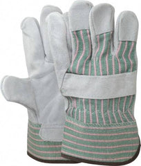 PIP - Size L (9) Split Cowhide General Protection Work Gloves - For General Purpose, Uncoated, Safety Cuff, Full Fingered, Green/Pink/Gray, Paired - Industrial Tool & Supply