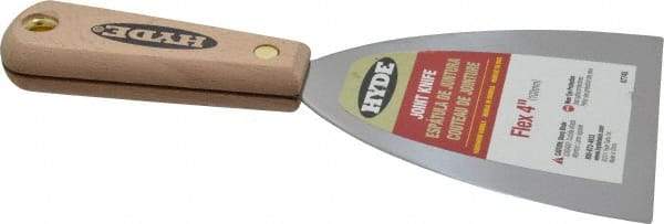 Hyde Tools - 4" Wide Steel Putty Knife - Flexible, Hardwood Handle, 7-3/4" OAL - Industrial Tool & Supply