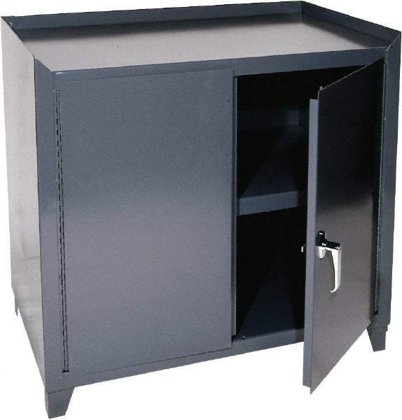 Durham - 1 Shelf Locking Storage Cabinet - Steel, 36" Wide x 24" Deep x 34-1/2" High, Gray - Industrial Tool & Supply